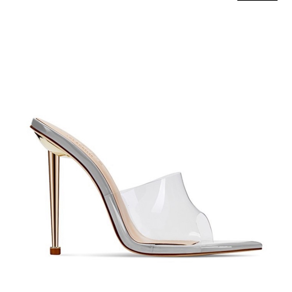 FEMME LA PERSPEX GRAY MULES